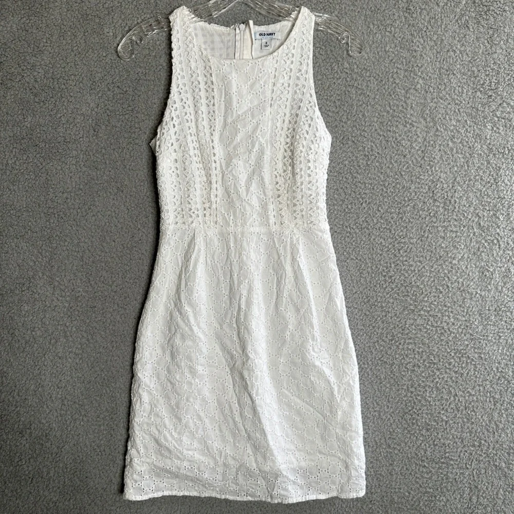 Old Navy Dress Womens Size 0 White Eyelet Cottagecore Minimalist Capsule - Picture 3 of 11